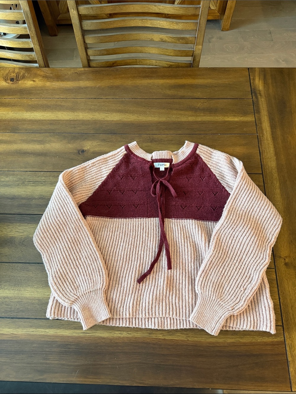 Forte Two-Tone Knit Top - Light Pink & Wine